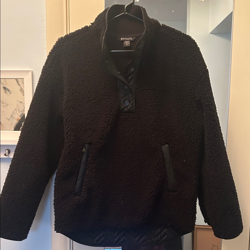 Athleta Black Fleece Pullover with Button Collar